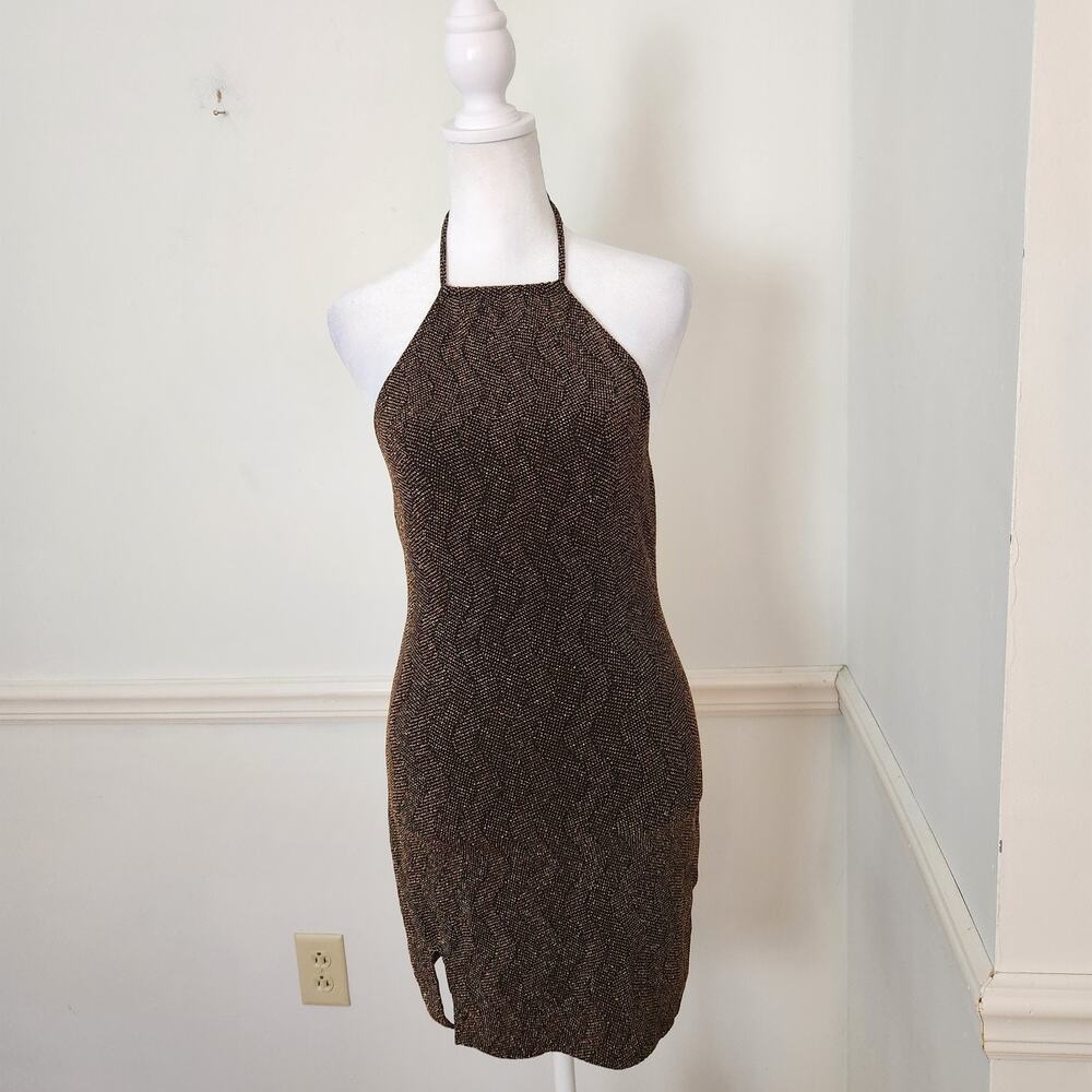 New Show Me Your Mumu Casino Mini Dress XS Womens Halter Gold Sparkle Cocktail
